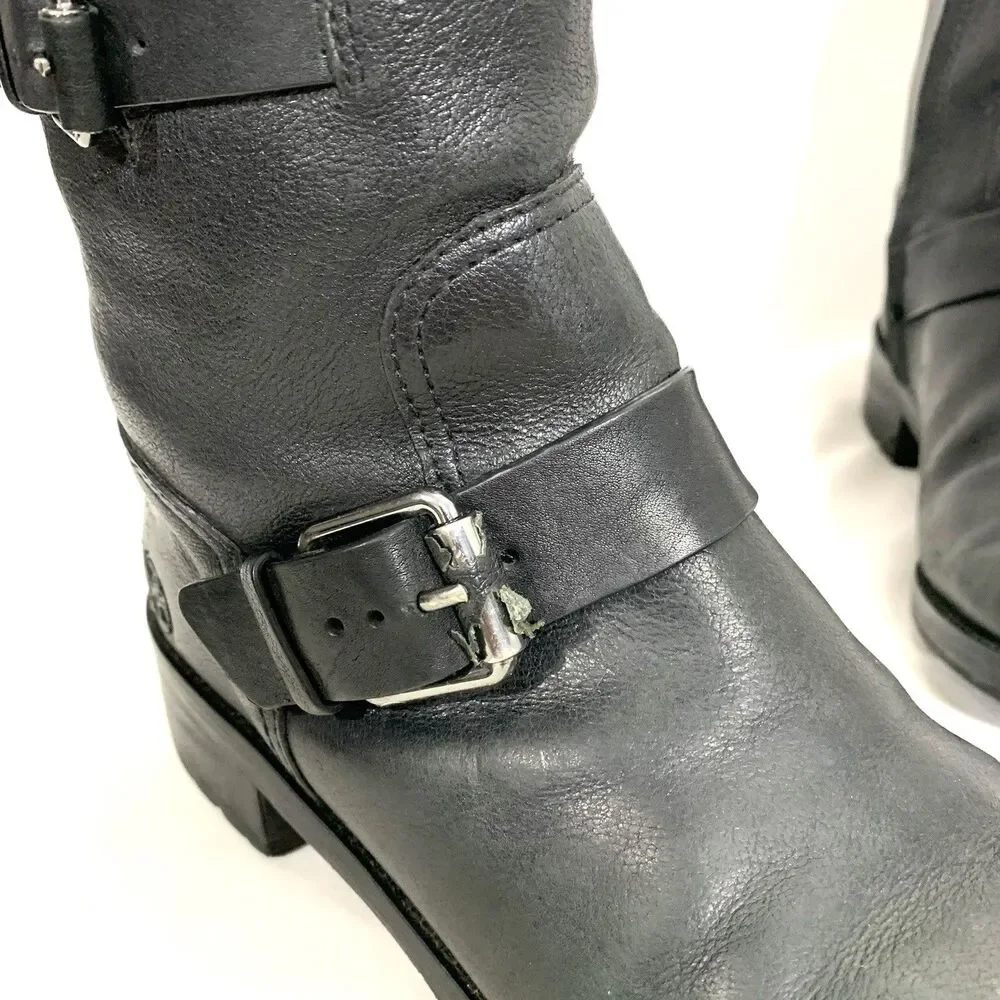 TORY BURCH LEATHER ANKLE BOOTIES BLACK ZIP-UP STRAP BUCKLE BOOTS SIZE 8.5